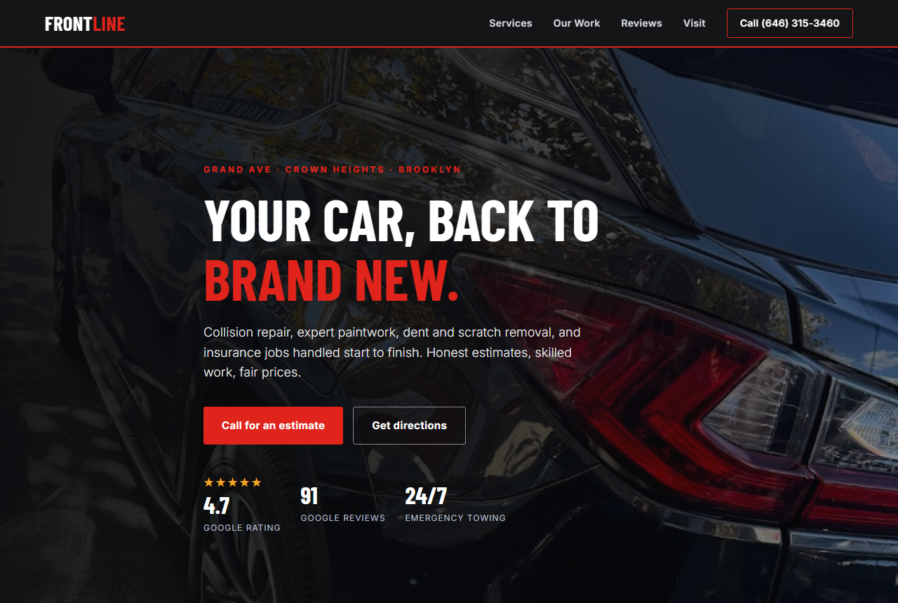 Auto body shop website